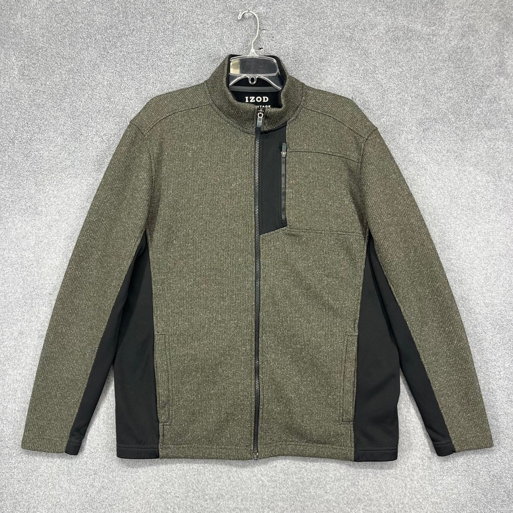 IZOD Advantage Performance Jacket Mens Large Olive Green Full Zip Waffle Knit